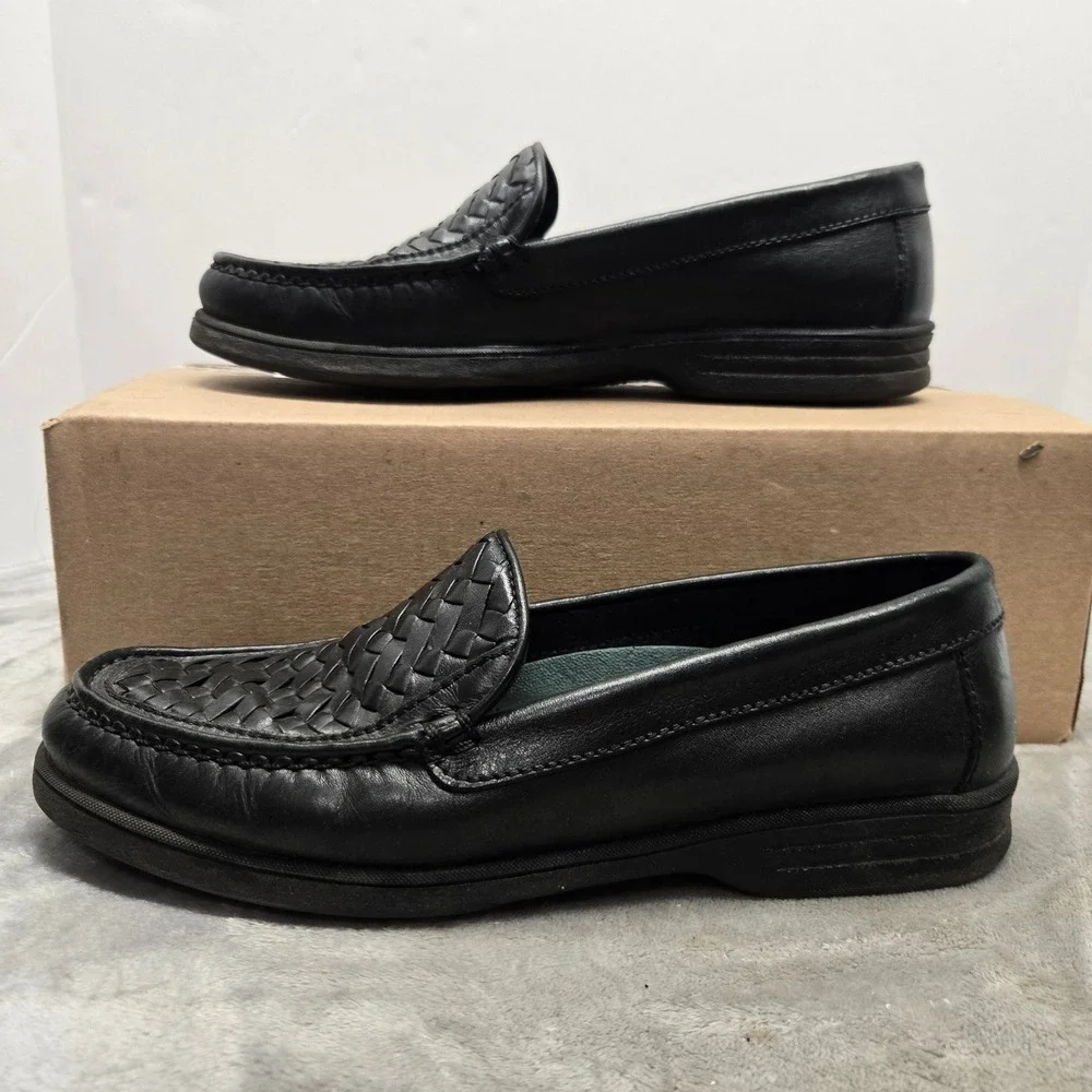 Croft & Barrow Nantucket Black Leather Woven Loafers Mens 10 M Slip On Shoes